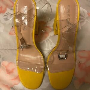 Public Desire Vibrant Yellow Heels with Transparent Straps